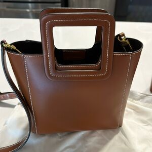 STAUD MINI SHIRLEY LEATHER BAG SADDLE